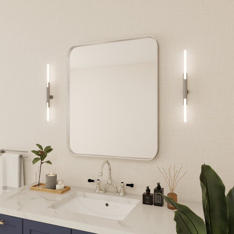 Élégant miroir encadré en aluminium avec coin arrondi pour une décoration intérieure élégante, Argent argent, Rectangulaire