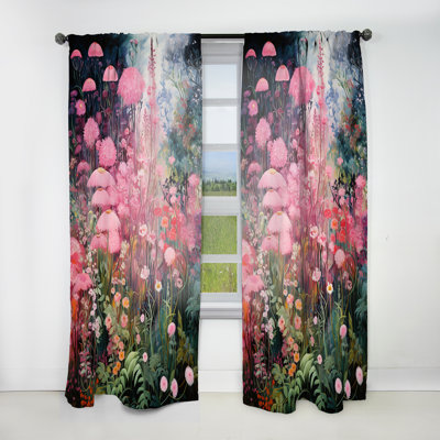 Eilir Enigma fleurs de jardin roses et vertes V - rideau tachisme - obscurcissant velours - 1 panneau