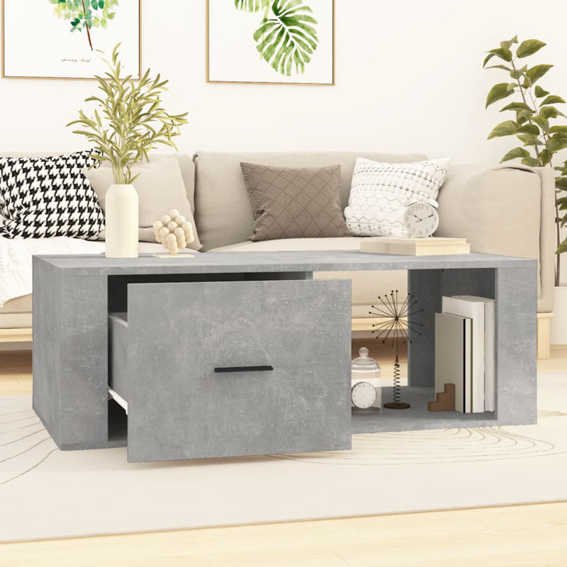 Rolph Floor Shelf Coffee Table with Storage, Concrete Grey