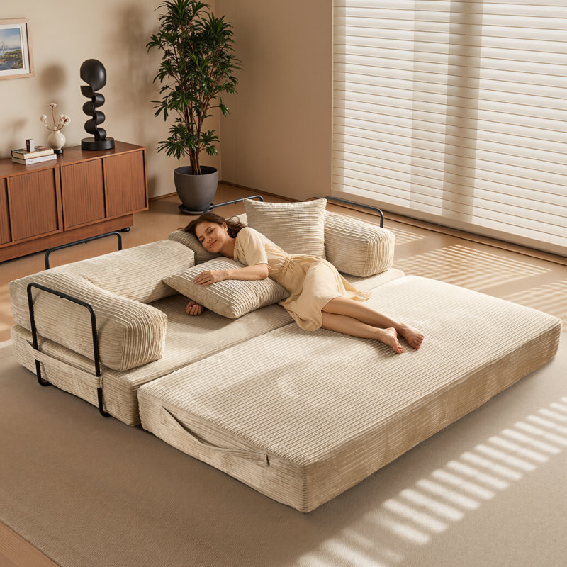 Canapé-lit convertible avec 2 coussins, Beige