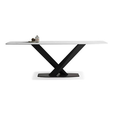 White Rectangular Sintered Stone tabletop with Carbon Steel Dining Table For Dining Room/Kitchen