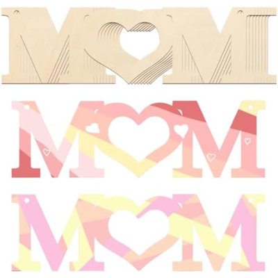MOM Letter Ornaments To Paint 7 Inch Large Size Mother's Day Wood Cutout DIY Blank Unfinished Wood Slices Mothers Gifts Birthday Present Ornament For Crafts Hanging Decorations (10 Pcs)