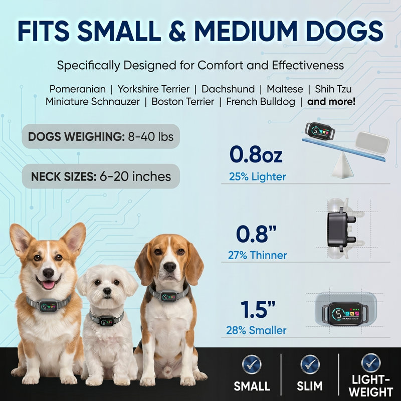Paquet de 2 colliers anti-aboiement pour petits chiens de 5 à 15 lb, 3 modes et 5 sensibilités, imperméable, rechargeable, charge magnétique, dressage efficace et humain, noir