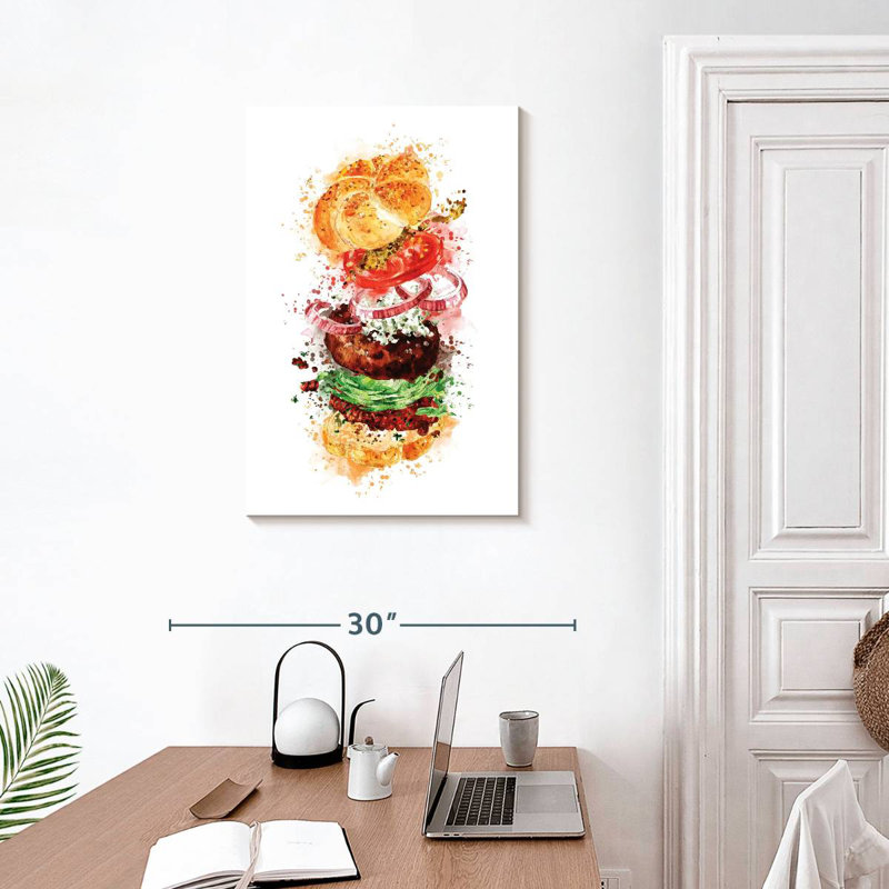 Burger déconstruit éclaboussures, H 30 po x l 20 po