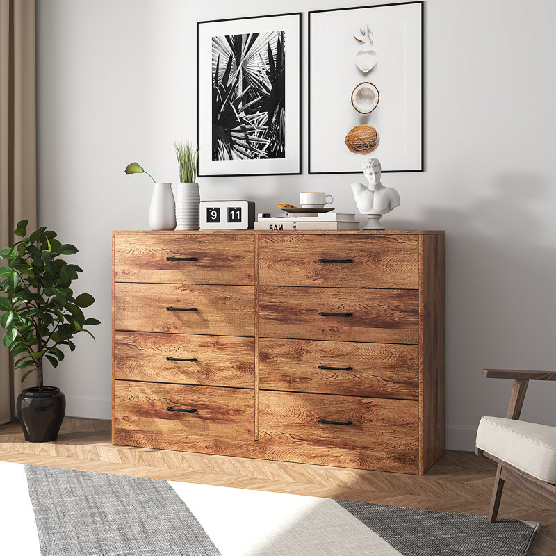 Commode double à 8 tiroirs avec tiroirs en tissu Meinou, Naturel