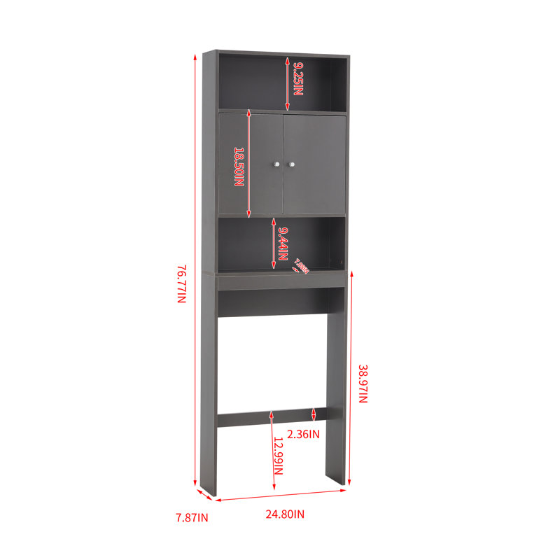 Elizajane 25" W x 77" H x 8" D Freestanding Over The Toilet Bathroom Storage With Upper Cabinets And Open Shelves, Gray