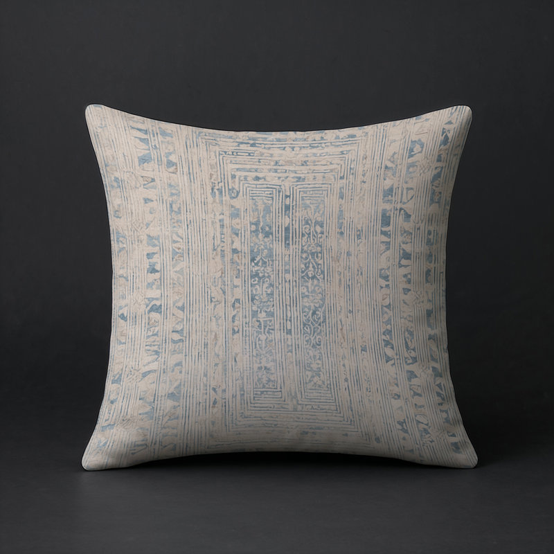 Coussin décoratif intérieur / extérieur gris Modern Modern, Carré 16 po, Gris / beige / bleu géométrique 1