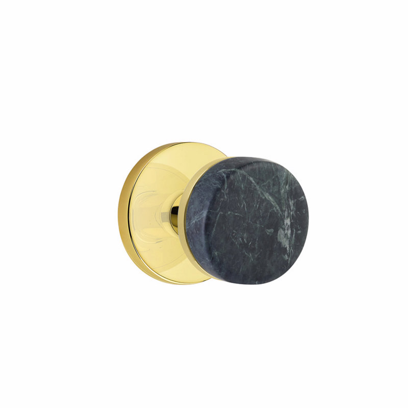 Ensemble de faux boutons Emtek Select, rosette à disque, tige conique, bouton en marbre vert, Laiton satiné