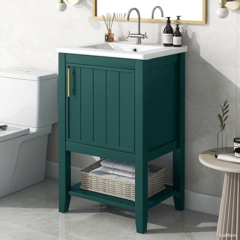 Meuble-lavabo de 20 po avec lavabo, armoire de salle de bain avec porte à fermeture douce, support de rangement et tablette ouverte