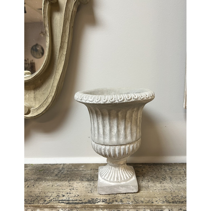 Urne de jardin piédestal rétro, H 9,5 po x l 7,5 po x P 7,5 po, Blanc