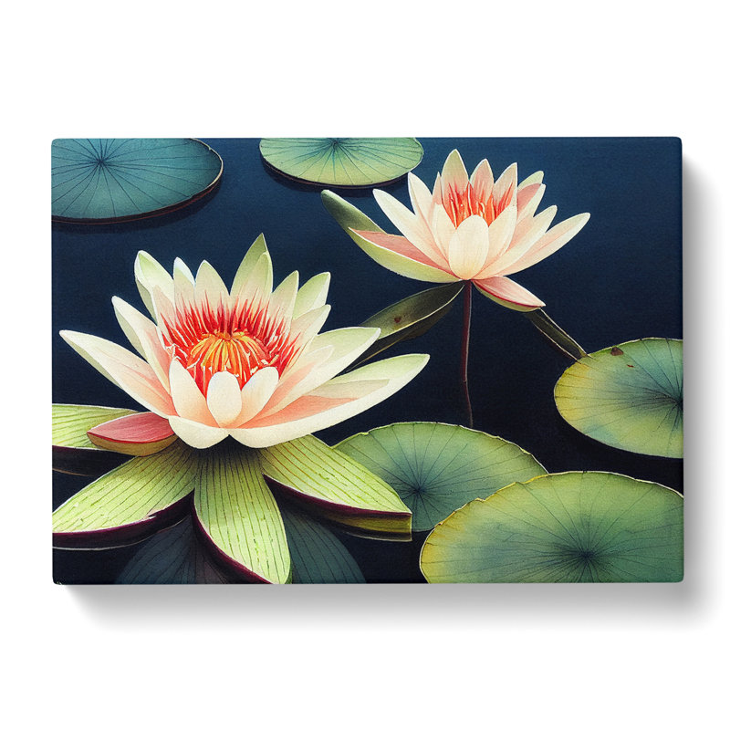 Compelling Water Lily Flowers - Wrapped Canvas, 40cm H x 60cm W x 3cm D