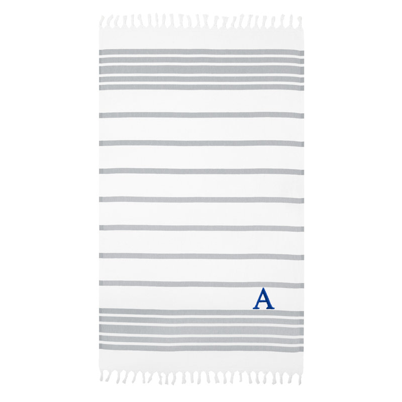 Serviette de plage 100% coton à chevrons, A, Gris / Bleu marine