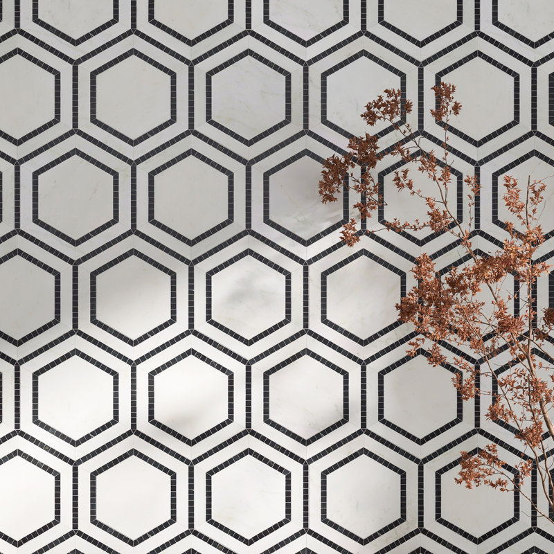 Carreau de mosaïque en marbre poli hexagonal 6,7 po x 15,44 po Interspace