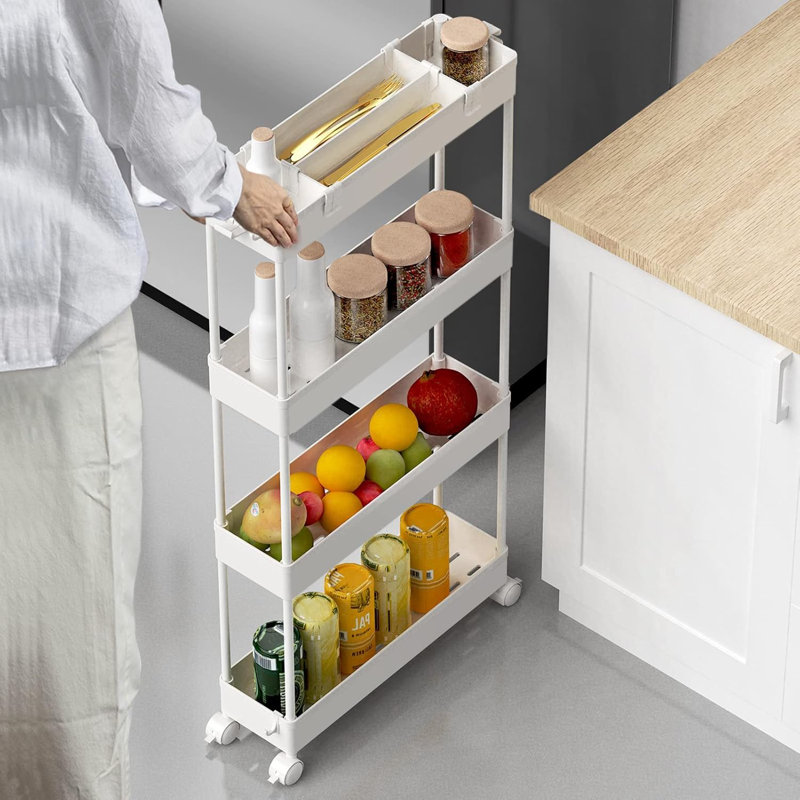White 4-Tier Slim Rolling Storage Cart with Adjustable Shelves