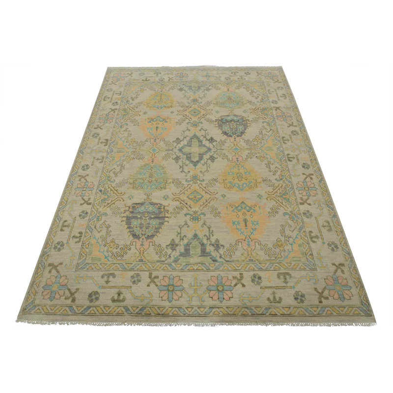 Tapis oriental en laine grise moderne noué à la main 8 pi x 10 pi 2 po Anatolia