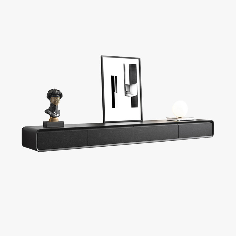 Floating TV Stand, Modern Wall-Mounted Entertainment Center with 3 Drawers, Solid Wood, Walnut Venee, Black