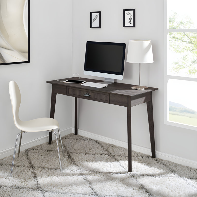 Bureau Cabral - Bureau moderne de 122 cm avec tiroir de rangement, Chêne fumé