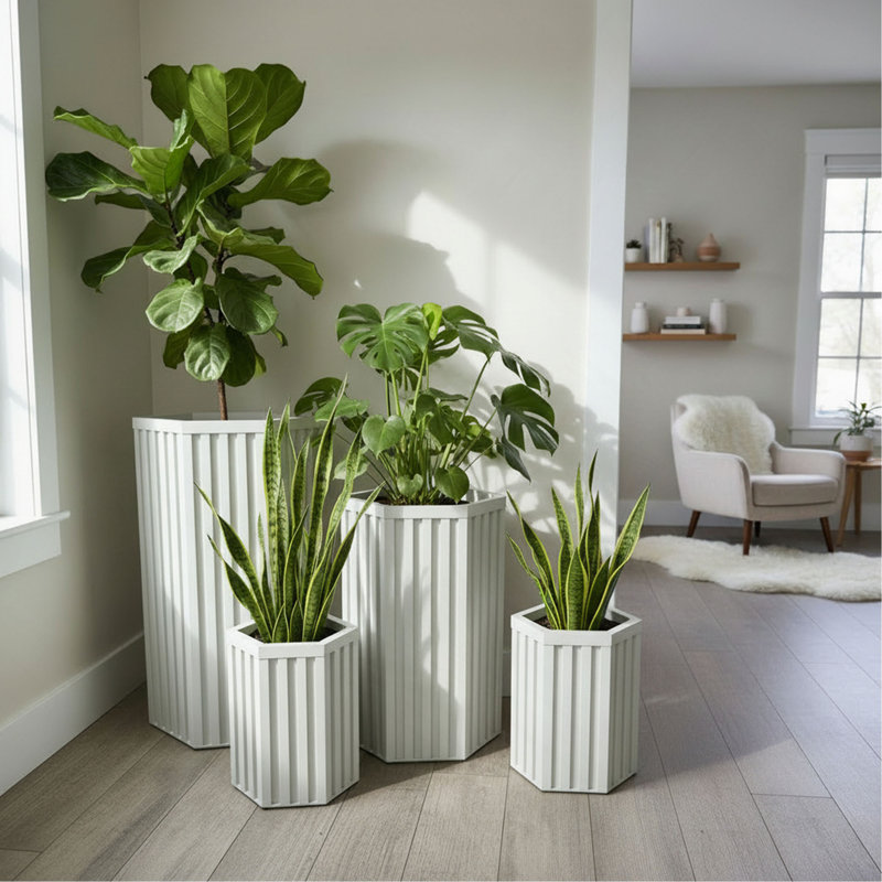 Jardinière à colonne hexagonale LG - Blanc, H 30,25 po x l 16,5 po x P 14,38 po, Blanc