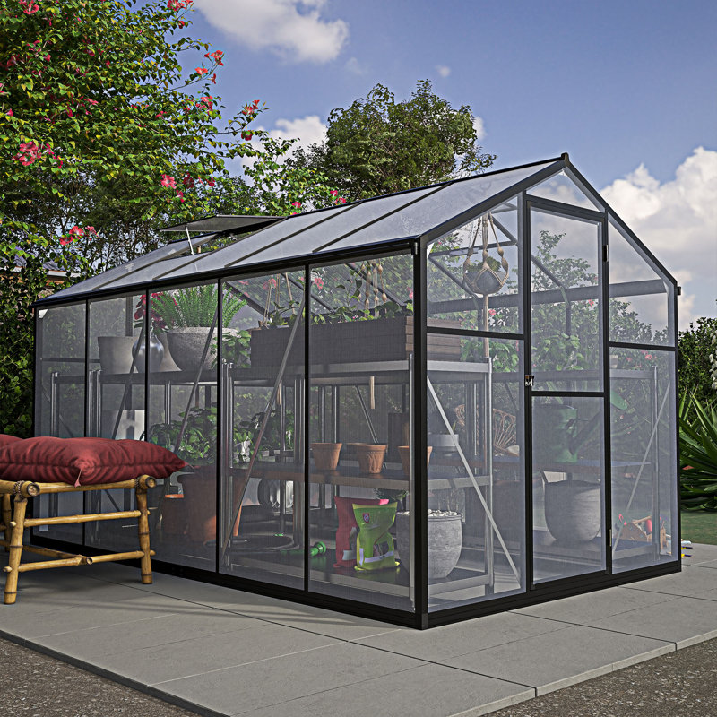 Serre en polycarbonate avec structure à installation rapide et évent de toit, H 80,44 po x l 100,13 po x P 74,66 po