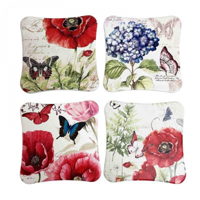 Ensemble de 4 sous-verres papillons et fleurs