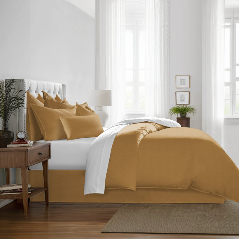 Elsie Linen Look Coverlet 8 Piece Designer Set, Cal. King Coverlet/Bedspread + 7 Additional Pieces, Gold