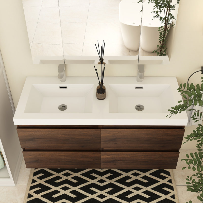 Ensemble de meuble-lavabo double 47 po Angela, Palissandre