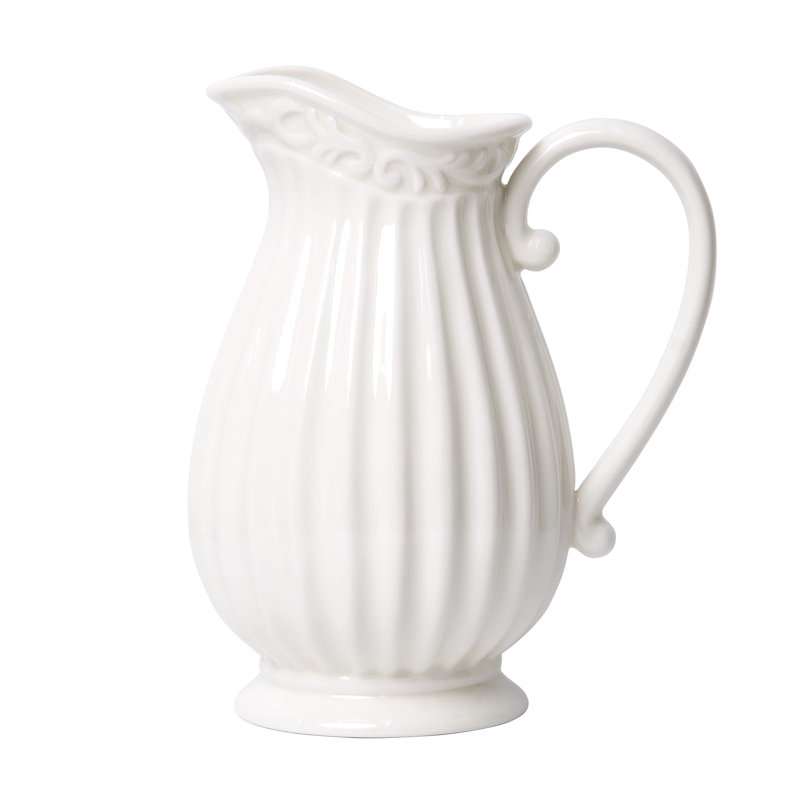 Ceramic Pitcher Vase, (White)