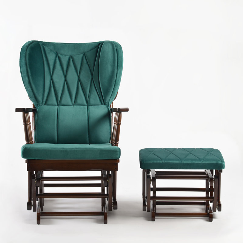 Chaise berçante et repose-pieds Azariyah Konfor, Vert émeraude, Walnut