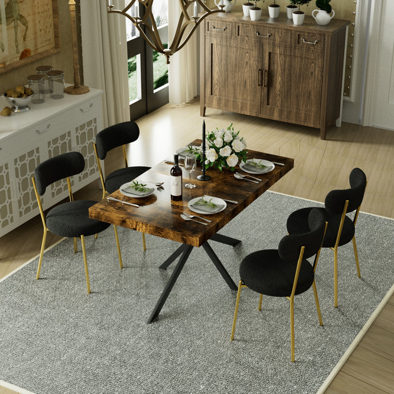 Table de salle à manger rectangulaire extensible de 55,11 po à 70,86 po avec chaises en bois, 5, Noir et or
