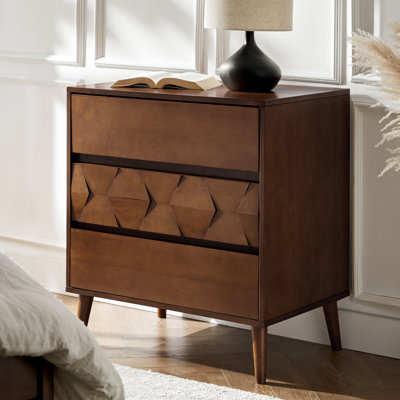 Haney 32.75'' H Mid-Century Modern 3 - Drawer Dresser with Built-in Charging and Solid Wood