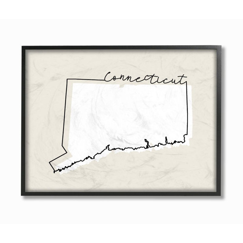 «Connecticut Home State Map Neutral Design», impression sur toile, Giclée encadrée noir minuit, H 11 po x l 14 po x P 1,5 po