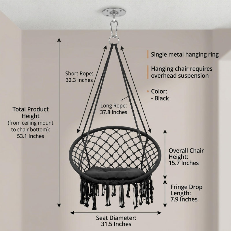 Balancelle stable en macramé, chaise suspendue pour chambre à coucher, balancelle à coussin épais pour chambre à coucher