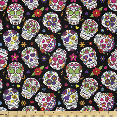 Dadrianna All Souls Day Floral Sugar Skulls Fabric