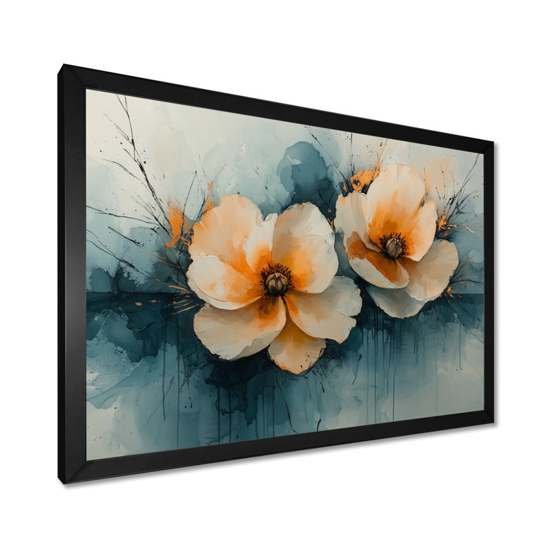 Abstrait aquarelle de pivoines dans la brise I - pivoines, impressions sur toile, 30" H x 40" W, Picture Framed, Black