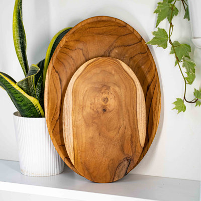 Oval Teak Wood Plate - Medium (Set Of 2)