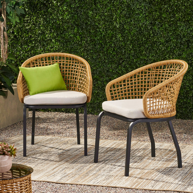 Élégante chaise de patio - PE brun, base en métal robuste, rembourrage hydrofuge tissé à la mode, structure, coussins moelleux