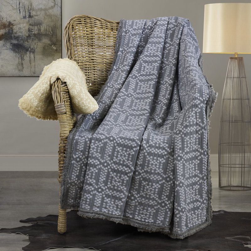 Your Lifestyle by Donna Sharp Garment Washed Jacquard Grid Oversized Tan Cotton Throw, Tan