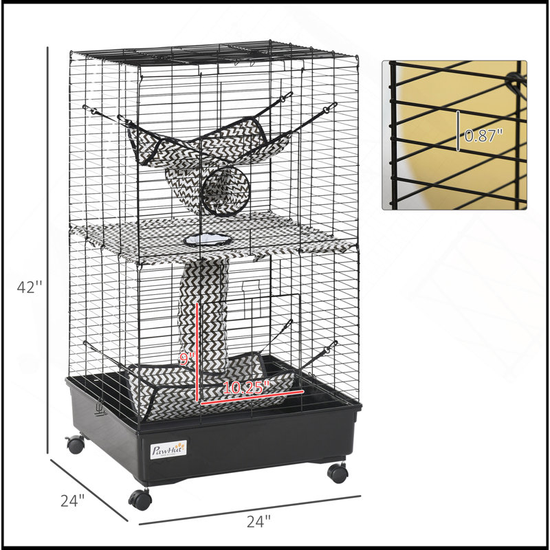 Cage à furet 42 "avec freins à roues, hamacs, noir