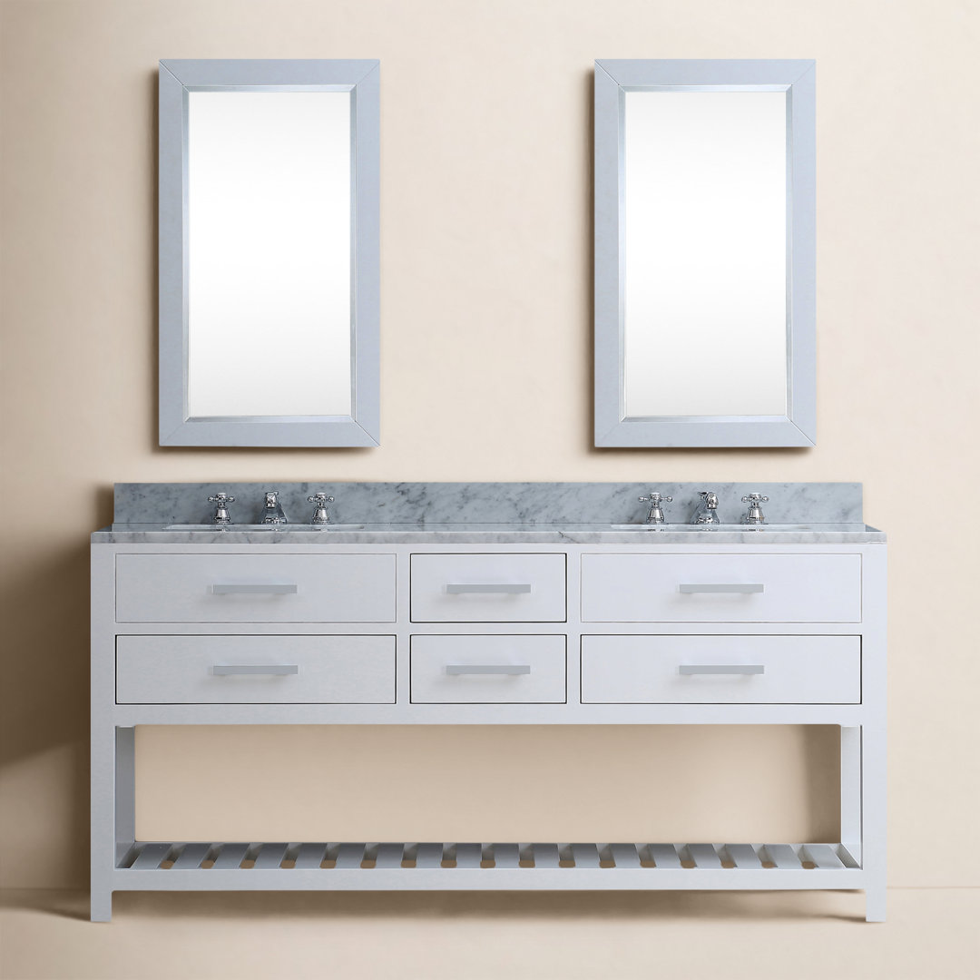 Madalyn 72" Carrara White Marble Countertop Bath Vanity with Mirror Water Creation Base 