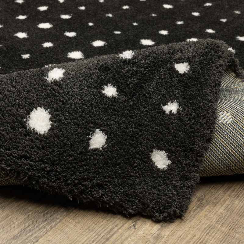 Delfine Geometric Dots Black/ Ivory Area Rug, Rectangle 3'10" x 5'5"