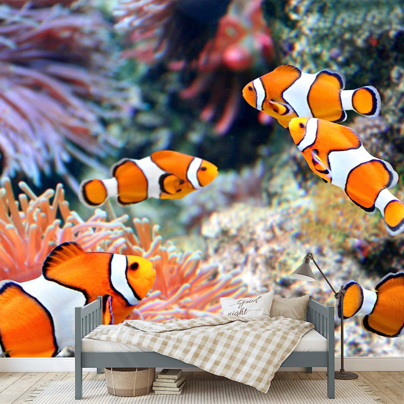 Murale clown poisson sous-marin anémone à peindre, L 100 po x l 144 po
