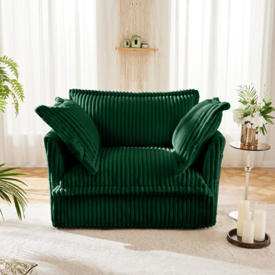 Wood Frame Armchair In Corduroy, Easy To Assemble With Deep Seating Modern Detachable And Corduroy Seat