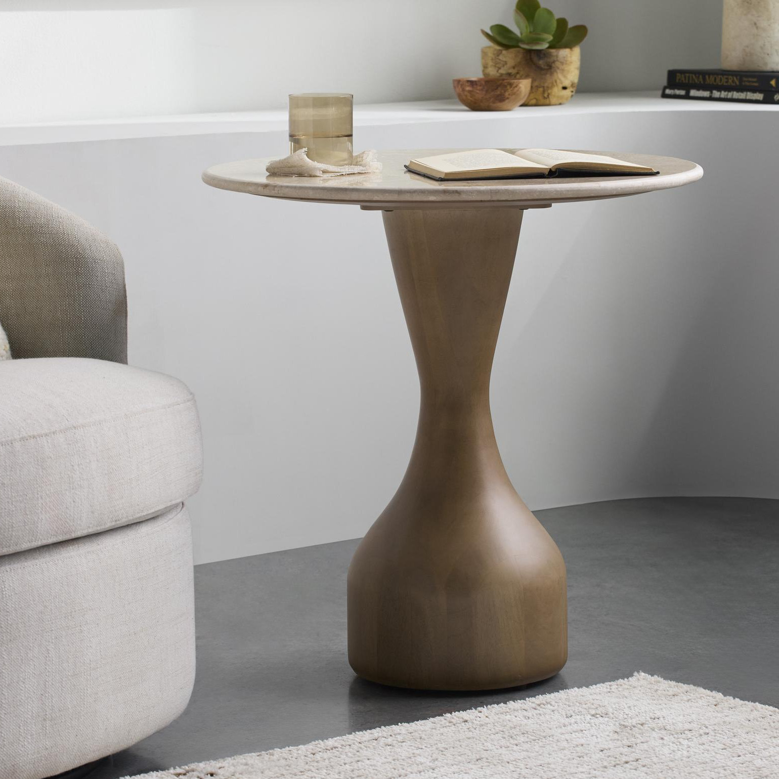 Argiro 24" Genuine Marble End Table, Natural