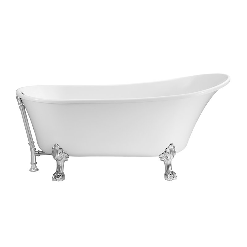 55" Streamline Clawfoot Soaking Acrylic Bathtub, Polished Chrome, Polished Chrome