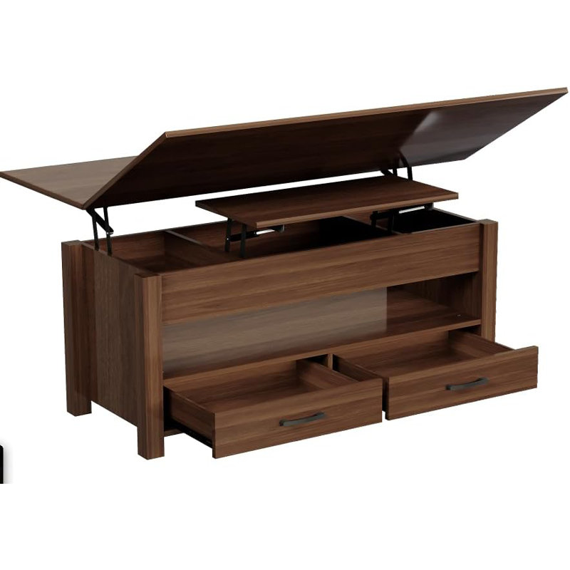 40" Lift Top Coffee Table, Multi-Function Convertible to Dining Table with Drawers & Storage, Brown