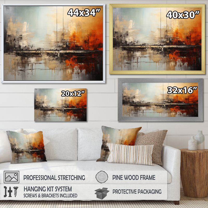 Bleu sarcelle orange audacieux Energy II - imprimé, Cadre flottant noir, H 34 po x l 44 po x P 1,5 po