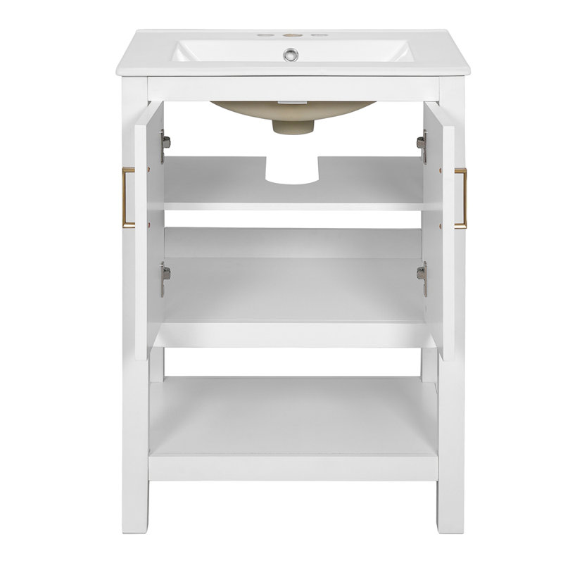 Meuble-lavabo de salle de bain avec design élégant en sergé et charnières à fermeture en douceur, armoire de salle de bain avec structure ouverte au dos, tablette réglable