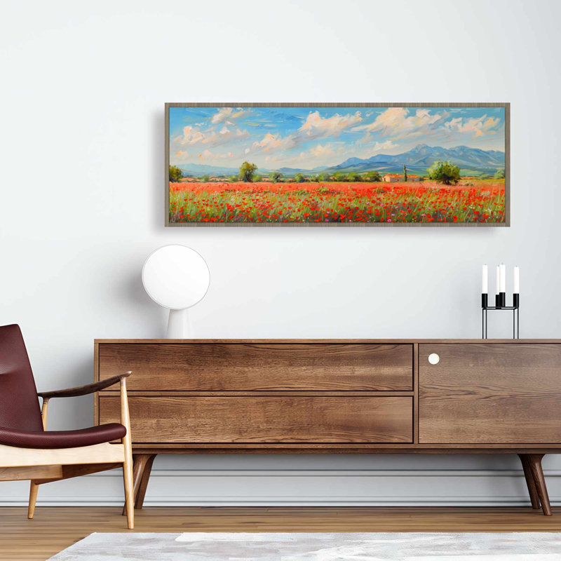«Red Field» - Toile encadrée beige pour une décoration intérieure élégante, H 17,25 po x l 49,25 po