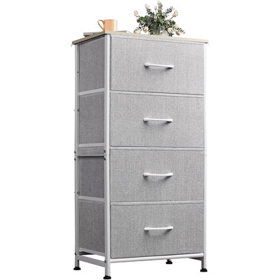 Commode 4 tiroirs pour la chambre à coucher, unité de rangement de vêtements en tissu gris clair, commode pour le couloir, le vestibule, les placards, structure en acier robuste, plateau en bois