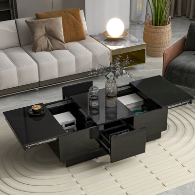 Table basse brillante avec 2 compartiments cachés et fonction extensible